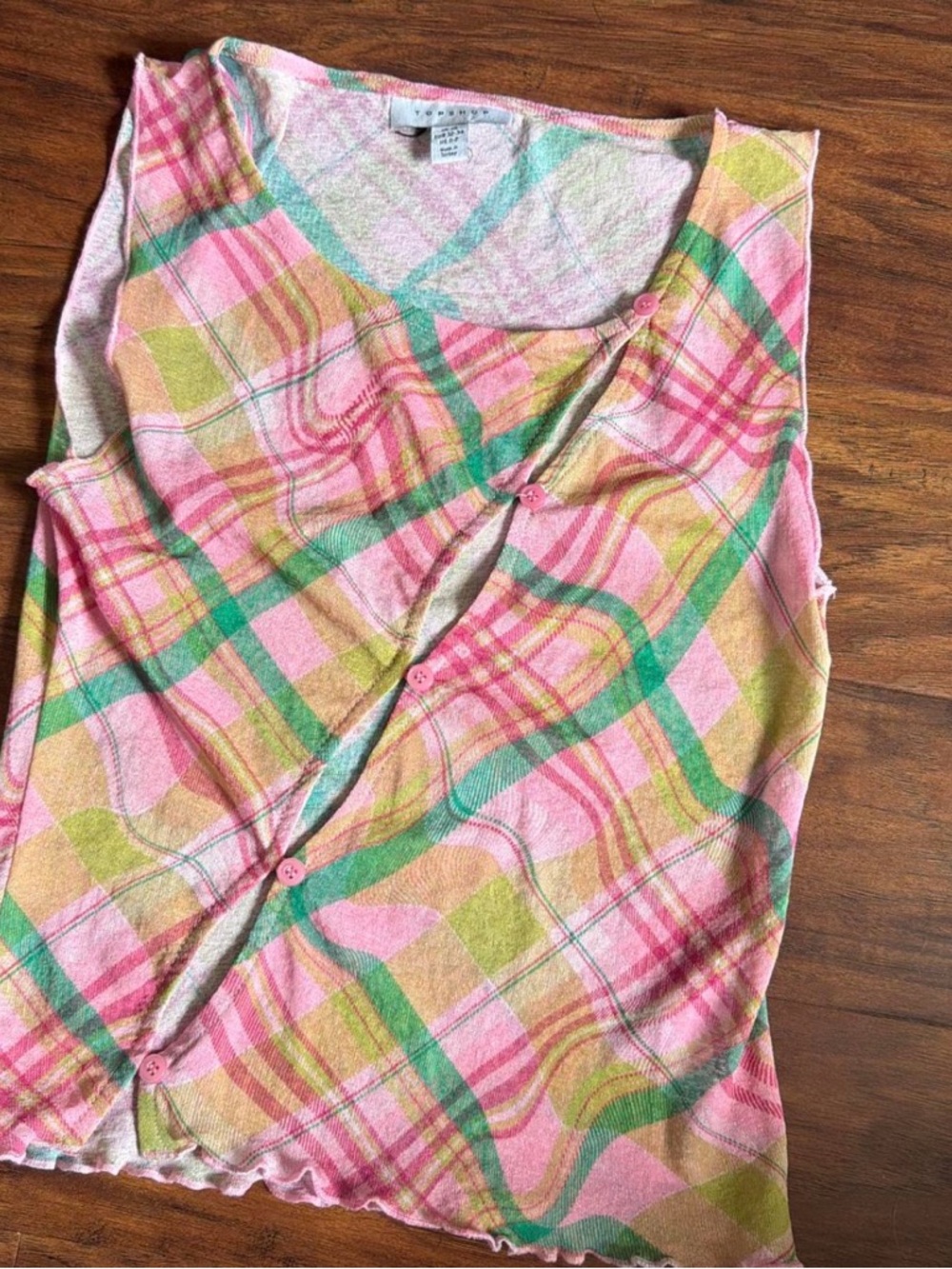 Pink Plaid Sleeveless Button Front Top top shop